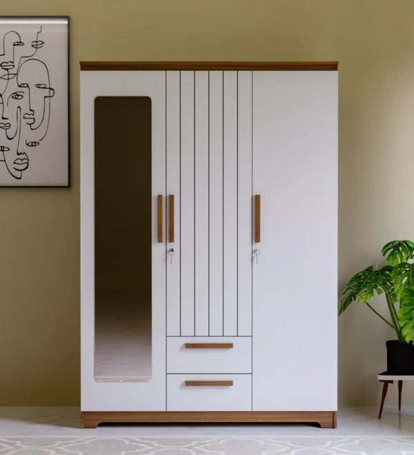 Wyett 3 Door Wardrobe With Mirror & Drawer in Leon Teak Finish